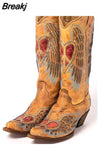 Quality Fashion New Brand woman shoes Emborider Vintage Western Boots Slip-On Chunky Heels Pointed Toe