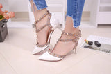 Women's Shoes 2019 Summer Pointed High-heeled Stiletto Patent Leather Rivet Single Shoes Was Thin Buckle Women's