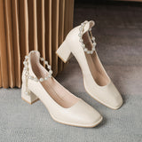 Breakj High Heels Female 2023 New Early Spring Fairy Wind With Thick Heel Girl Square Head Show Thin Mary Jane Single