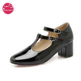 Autumn Women Mary Jane Shoes Lolita High Heels T-Strap Wedding Pumps Thick Heels Shoes Bridal Princess Footwear Plus Size