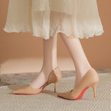 Air Red Bottom Bare High-Heeled Shoes 2025 Summer New Sharp Leather Sexy Fine Heel French Single