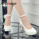 shoe Thick Heels Professional Single Dress Shoes white Sequins Bride Shoes Round Platform Women Wedding Shoes bride