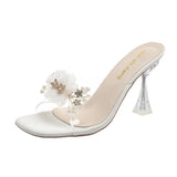Breakj Rhinestone Slippers Female Summer Fashion Wear 2024 New Transparent Open Toe High Heels Women's Heel