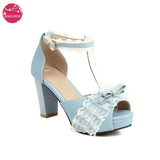 EDEELVEEYS Summer Womens High Heel Sandals Girls Cute Bowknot Mary Jane Lolita Shoes Sweet Bow Cute Shallow Side Open Pink