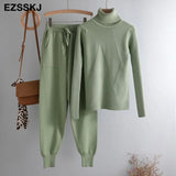 sweater 2 Pieces Set 2020 women chic Knitted Pullover top + Sweater pants Jumper Tops+ trousers sweater