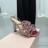 Bling Crystal Bow Women Sandals Fashion Slingbacks High heels Female Gladiator sandals Mules Summer Wedding Bridal