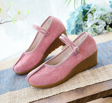 Breakj Heels Single Shoes Pure Color Plain Spring And Autumn Cloth Shoes Jacquard Cotton Buckle Retro Women's