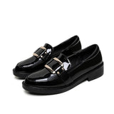 Breakj Shoes British Ins Small Leather Shoes Women Spring Black Flat Web Celebrity Women's