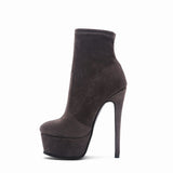 Furtado 2022 Women Platform Short Boots Round Toe Stilettos Heels Boots Fashion Suede Slip on Big Size 43 Women's