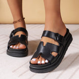 New Large-Size Slippers Women's Thick Background Buckle Solid Color Casual Cold