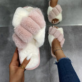 Mixed Colors Fluffy Slippers Autumn Winter Home Slippers Women Furry Fur Slides Outdoor Women's Sandals 2021 Flip