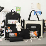 2022 NEW 5-piece set School backpack Canvas Korean Large capacity Women's backpack Kawaii cute doll school girl backpack