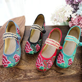 Breakj Shoes, Beef Tendon Bottom Loose Fat Feet Mother Shoes Grandma Shoes Grandma Shoes Embroidered Cloth Shoes Women's Singles