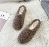 Size 43 Women Lambswool Slippers Winter Sheep Fur Shoes Ladies Flat Cotton Slides Home Pantuflas Daily Slip On Furry