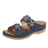 Breakj Summer New Thick-Bottomed Slippers Car Sewing Round Head Flowers Decorated Casual Slippers Women's Shoes Thick