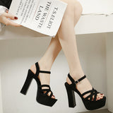 Show High Heels Female Waterproof Platform Buckle Thick Heel Hate Sky High Sandal Model Training Performance