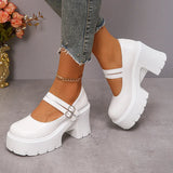 Buckle High Heels Mary Jane Shoes for Women Patent Leather Chunky Platform Pumps Woman Black White Lolita Shoes