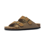 Camel Cork Sandals Men's Flock Faux Suede Mule Clogs Slippers Brown Classic Two Buckle Cork Slides Slippers For Men