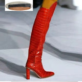 Leather Knee High Boots Women Sexy Chunky High Heels Long Boots Female Winter Party Shoes Cowboy Knight