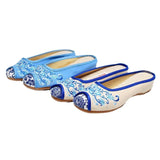 Breakj Round Head Embroidered Cloth Shoes Beef Tendon Bottom Flat Bottom Soft Bottom Canvas Slippers Female Ethnic Wind Blue And White