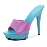 Women Slipper 2023 Summer Fine Heel 13cm Shoe Slipper Platform Patent leather Pumps Sexy Shoes Stripper Hihg Heels