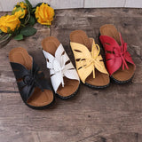New Solid Color Rocking Line Hollowed-Out Fishmouth Slippers Large Size Bow Flat Heel