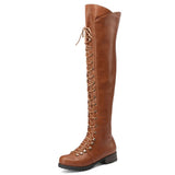 Goth High Heeled Women Boots Chunky Med Heel Lace Up Zip Over Knee High Boots Platform Shoes Cool Fashion Combat