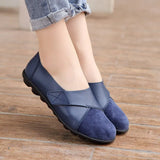 Women's Female Mother Woman Genuine Leather Soft Shoes Flats Loafers Mocassin Boat Hook Loop De Mujer Big Size 42 43