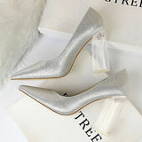 Shoes Clear Crystal Woman Pumps Silk High Heels Shoes Sexy Wedding Shoes Women Heels Party Shoes Female Plus Size 41
