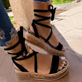 Women Sandals Ladies Platform Snake Pattern Sandals Open Toe Lace Ankle Cross Strap Slides Beach Outdoor Party