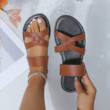 Breakj Size Cross Flat Bottom Sandals Slippers Female Retro One-Line Beach Sandals