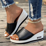 Breakj And Summer New Fish Mouth Slope And Slippers Women Wear Loose Cake Thick Bottom One-Word Drag Large Size Women Cold