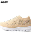 Women Sneakers Mesh Breathable Rhinestone Casual Platform Shoes For Ladies Slip On Comfortable Outdoor Female