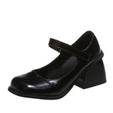 Breakj And Autumn New Small Square Buckle Square Mouth Square Head A Word Lacquer Leather Single Shoes Thick Heel With Women's Single Shoes