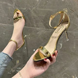 Silver Gladiator Sandals Roman sandals Summer Office High Heels Women Buckle Strap Pumps Casual Women