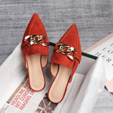 Breakj Bottom Half Slippers Women's Spring And Autumn New Pointed Metal Chain Muller Shoes Single Shoes 41-43