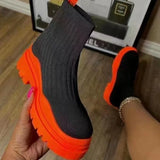 New Studens Short Boots Women Ankle Boots Knitted Sock Platform Female Slip-on Ladies Casual Comfortable Concise