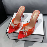 Breakj Summer New Crystal And Cool Slippers Women Large-Size Bows Solid Color Fashion High-Heeling Slippers