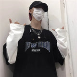 Harajuku Sweatshirt Women Patchwork Unisex Pullovers Japanese Anime Print Comics Jumpers Fake 2 Pieces Woman