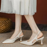 Breakj Women Pumps Pointed Toe Sandals Slip on High Heels Sandal Black Sexy Heels Slingbacks Office Lady Shoes Wedding