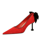 Breakj Korean Version Of Sweet High Heels Women's Shoes With High Heel Suede Shallow Pointed Head Of Color Bow Single