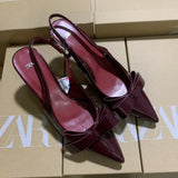Breakj 2025 New Women's Shoes Red Bow Bows High Heels Tips Shallow Stumbling