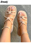 Summer New Outdoor Casual and Comfortable Flat Women Shoes Retro Shoes Solid Color Women Sandals Simple Sandals