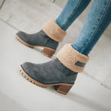 Breakj 2025 Autumn And Winter Mid-Boul Thick Heel Overslip Snow Boots 43-Yard Cotton