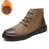 Men Boots Genuine Leather Ankle Boots Men Winter Casual Shoes Men Waterproof Warm Fur Snow Boots for Men Botas