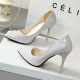 Lady Women Shoes Pointed Toe Pumps Patent Leather Dress High Heels Boat Shoes Wedding Shoes Zapatos Mujer White Blue
