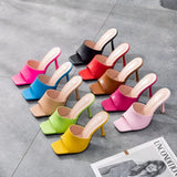 Breakj Cm Square Head High Heel Sandals Slippers Wine Glasses And Temperament Pearl Beaded Women's Shoes White Fish Mouth Shallow
