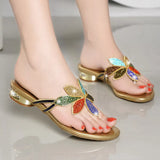 Version Sandals Women's Water Drill Sandals Slippers Summer Pinch Slippers Temperament Flat-Soled Fashion Crystal Herringbone