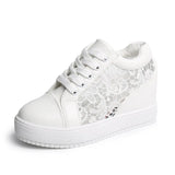 White Shoes Breathable Mesh Chunky Platform Sneakers Summer Ladies Lace Floral Hollow Out Wedge Heels Casual Footwear