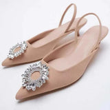 Pointed Toe Sequin Buckle Slippers For Women Shallow Mouth Back Strappy Low Heel Sandals Women Summer 2021 Flat